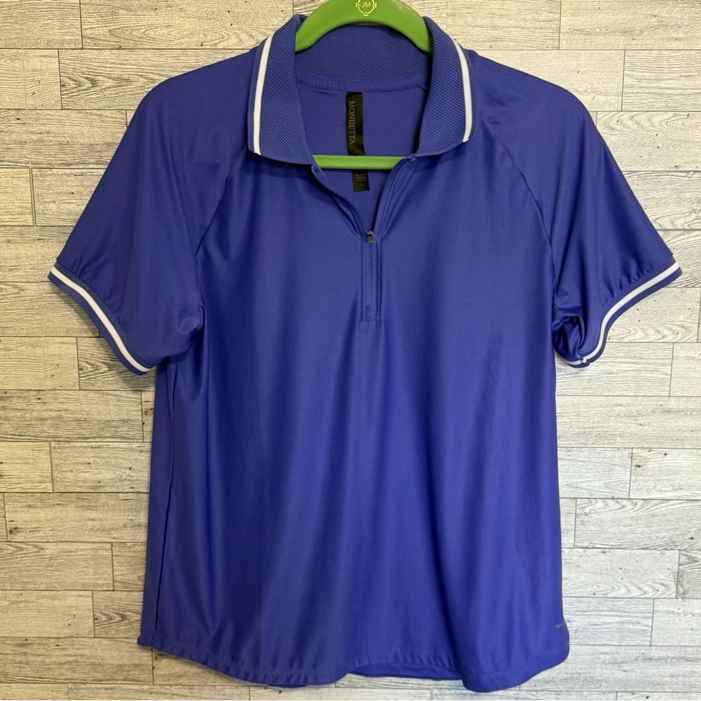 Mondetta 1/4 Zip‎  Short Sleeve Womens Athletic Polo Shirt Purple & White Medium